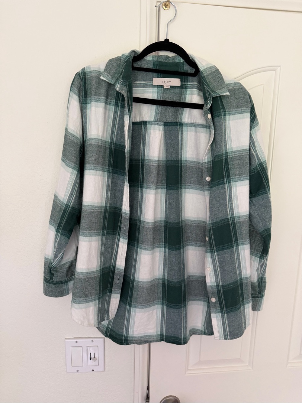LOFT Green & White Plaid Shirt Jacket